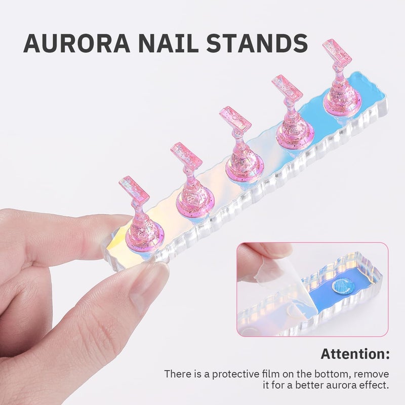 Etercycle 2 Set Nail Holder for Display Painting Nails - Aurora Acrylic Magnetic Practice Nail Stand Set - Fake Nail Holder for Press On Nails with Reusable Adhesive Putty (Aurora Pink) - Image 4